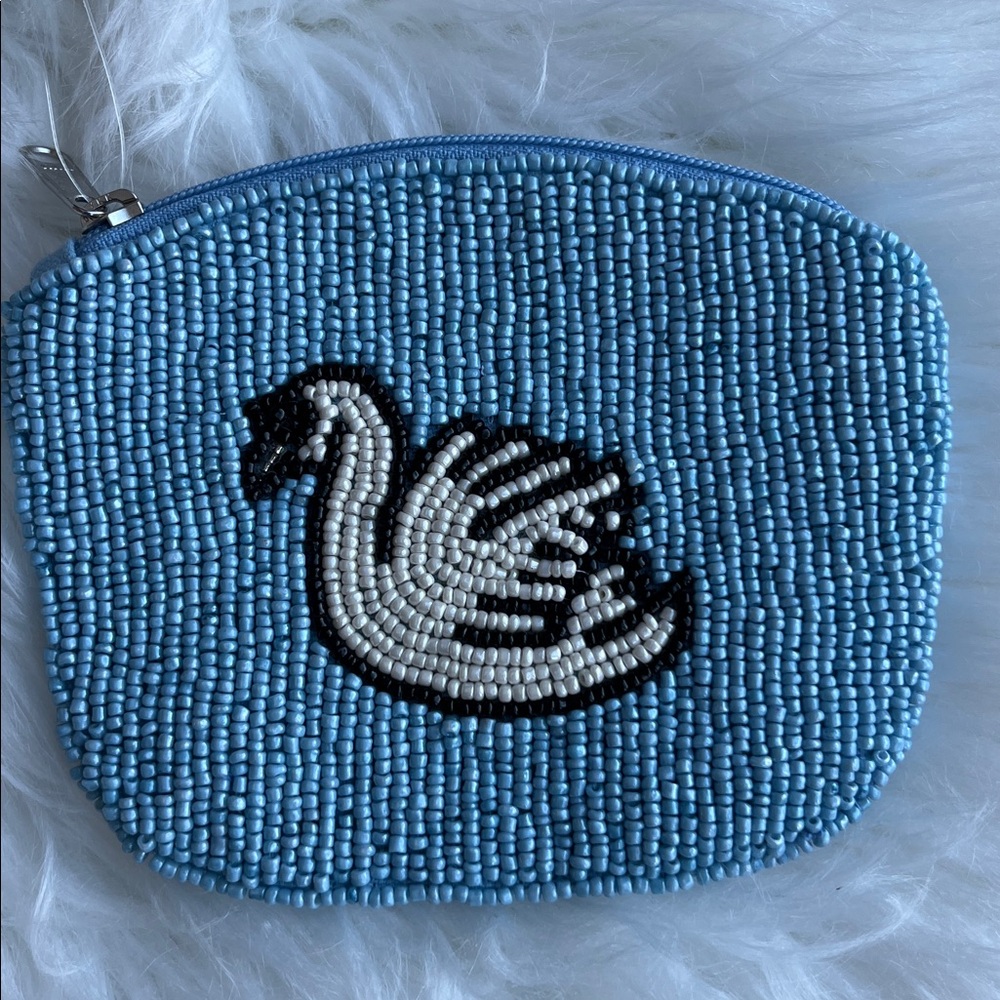 🆕 Free People Swan Lake Beaded Wallet Coin Pouch Blue - Picture 3 of 10